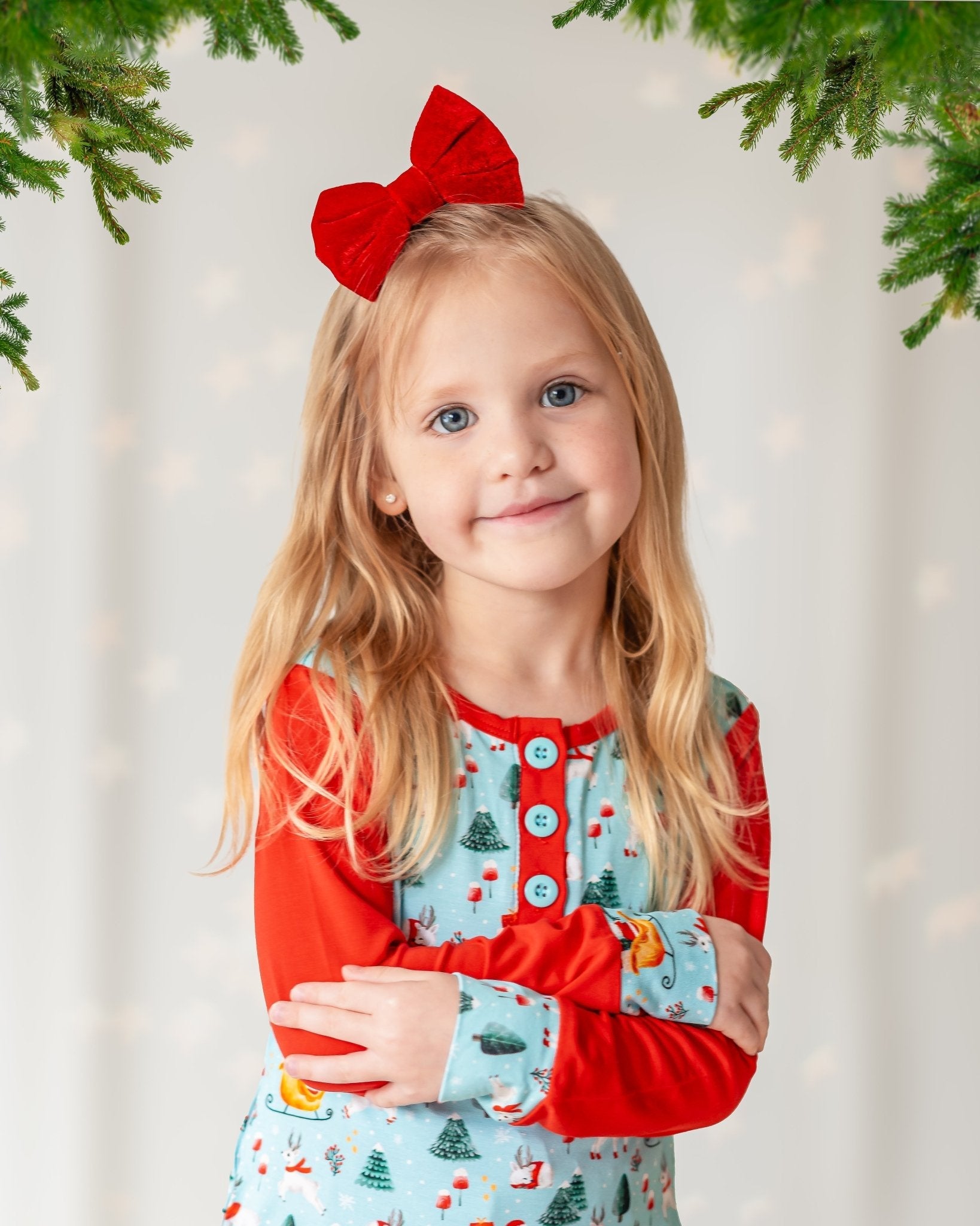 Girls Light Santa Bamboo Holiday Pajamas
