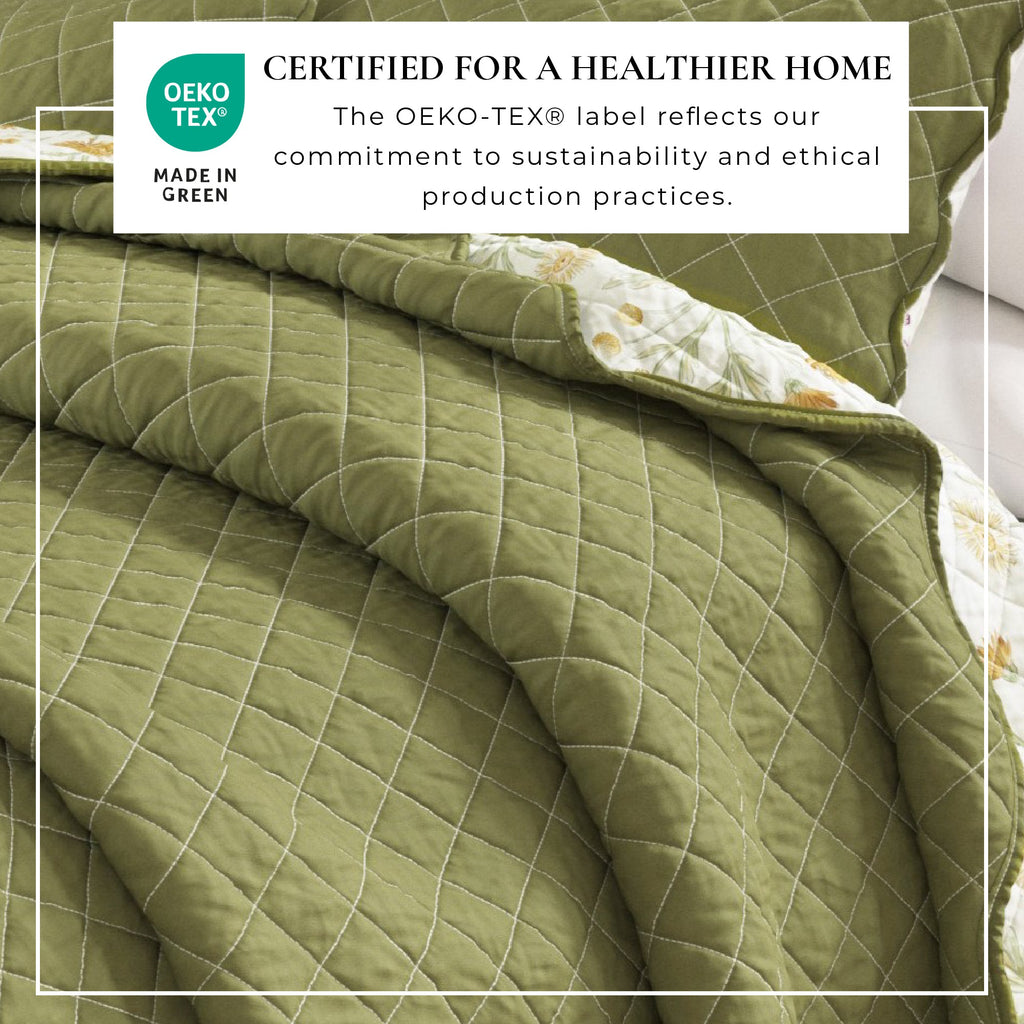 Floral Print & Scallopeded Edge Cotton Quilt Set - Illiana Collection