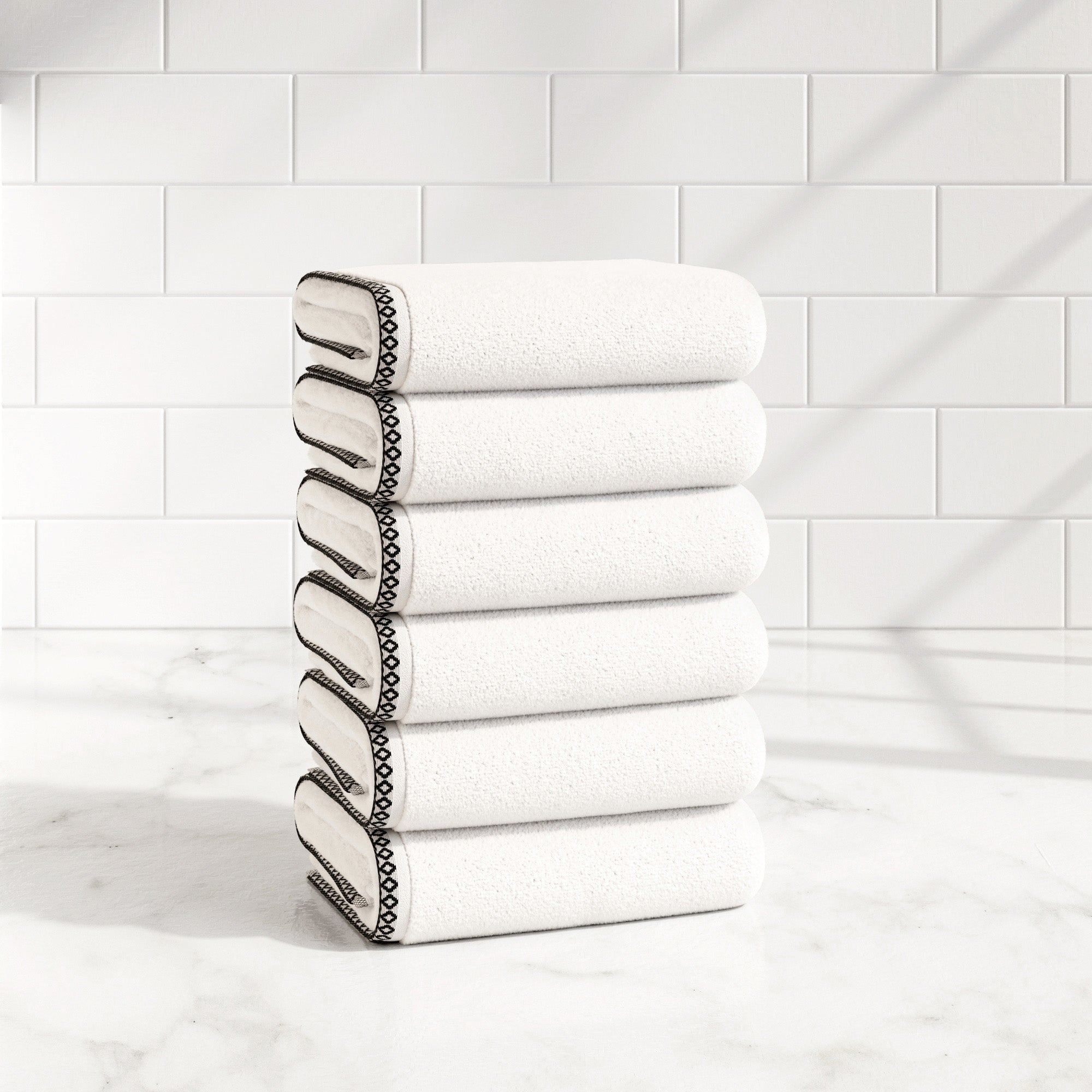 Cotton Border-Stitched 6-Piece Towel Set - Valery Collection