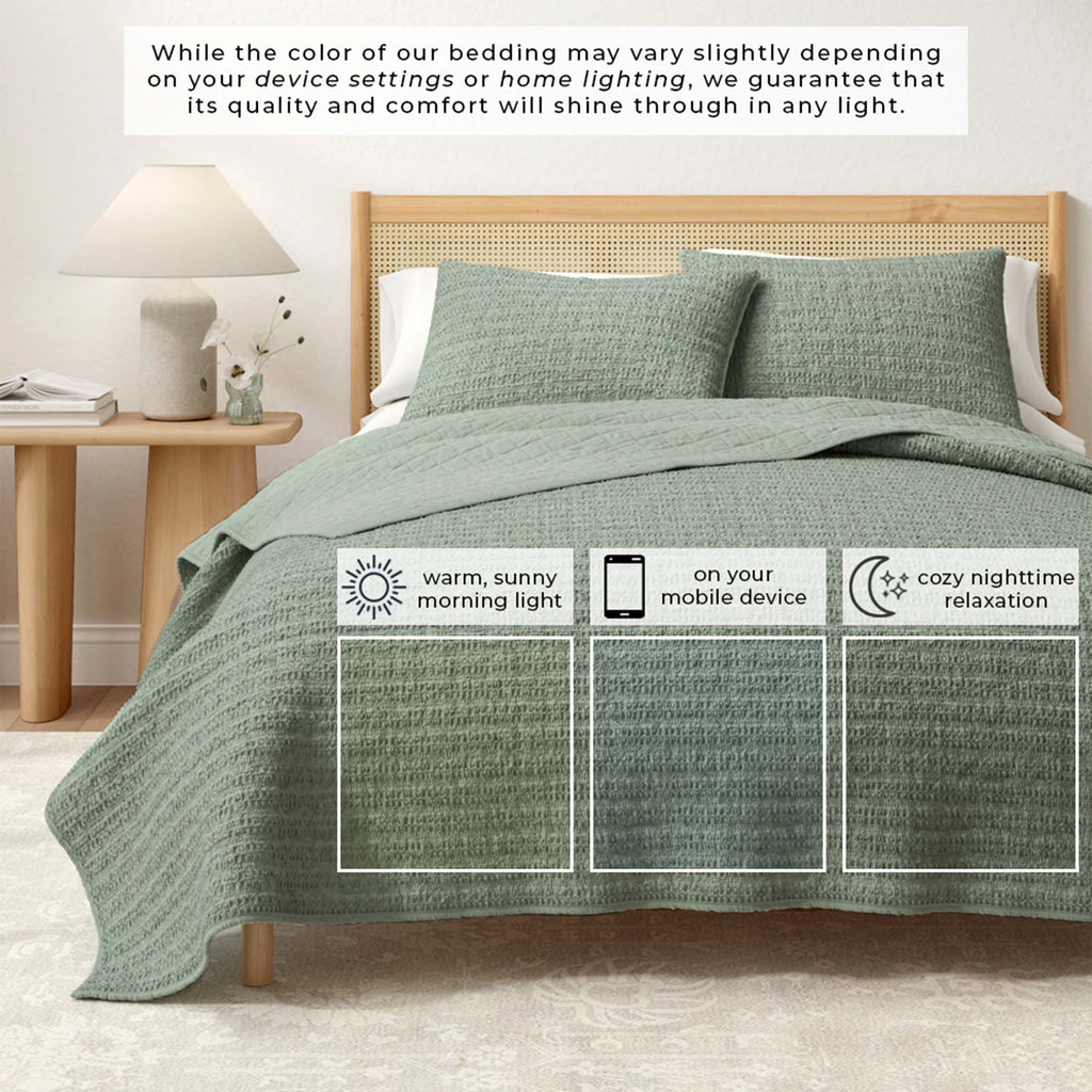 100% Cotton Honeycomb Waffle Garment Washed Quilt Set - Genevieve Collection