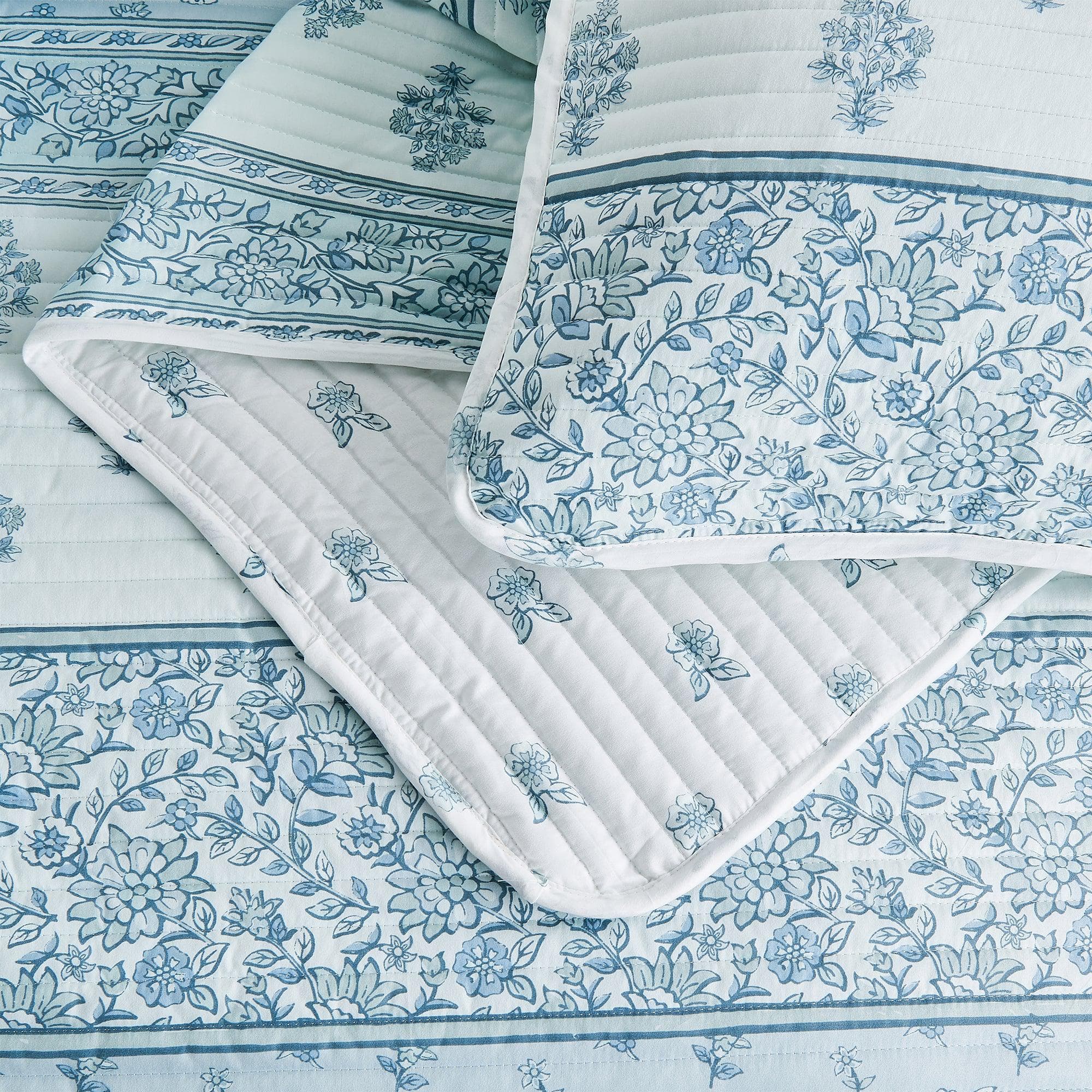 Floral Striped Microfiber Quilt Set - Hermine Collection