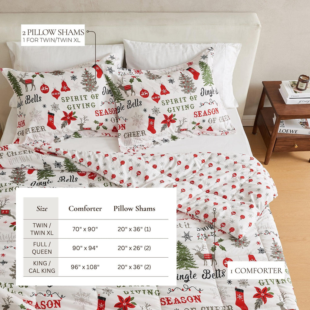 Reversible Christmas Comforter and Sham Set - Holiday / Lodge Odette Collection