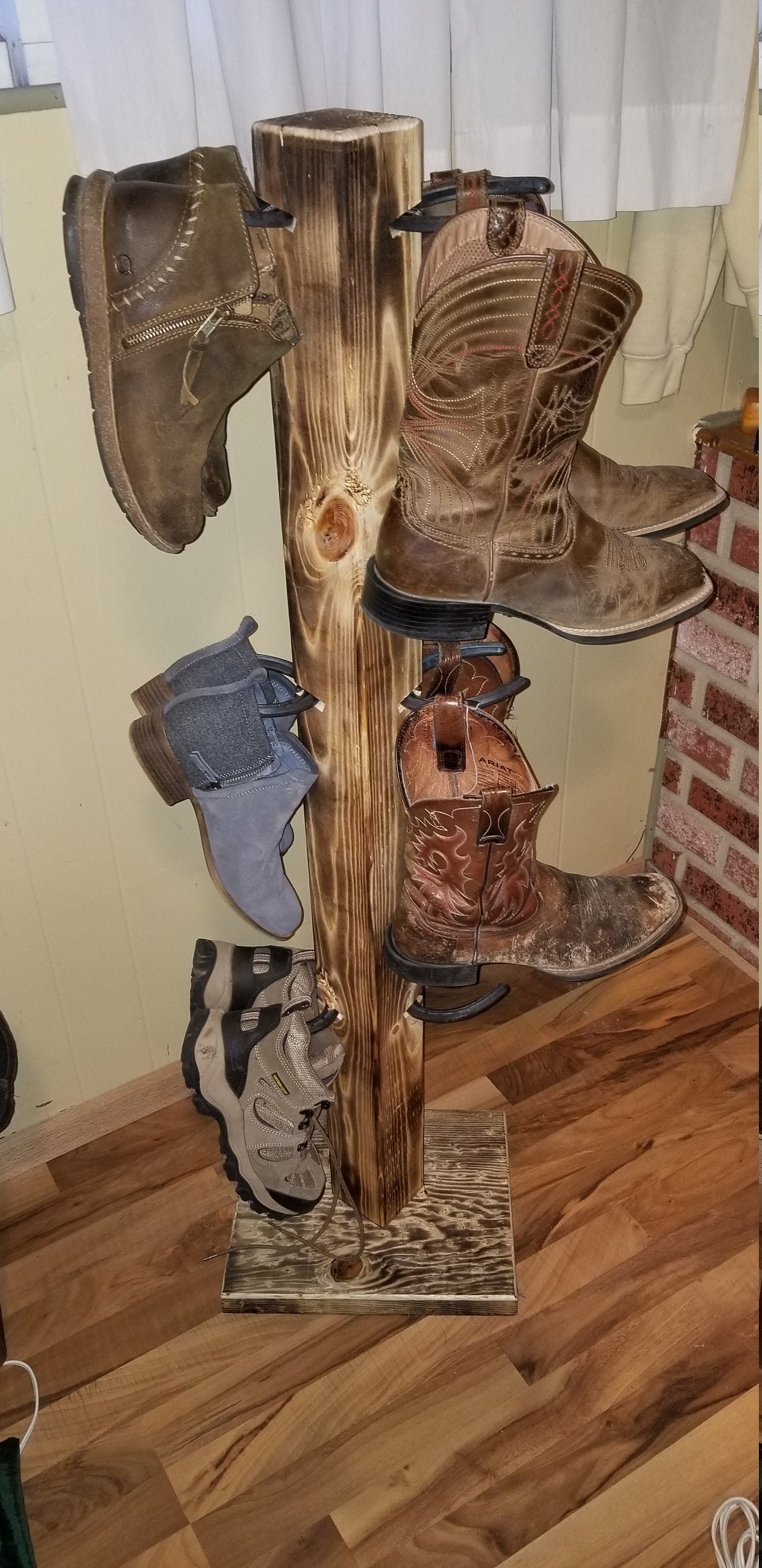 6 Pair Cowboy Boot Tree Rack | Vertical Western Boot Organizer | Rustic Wooden Boot Storage Stand | Mudroom & Entryway Decor | Handcrafted in USA