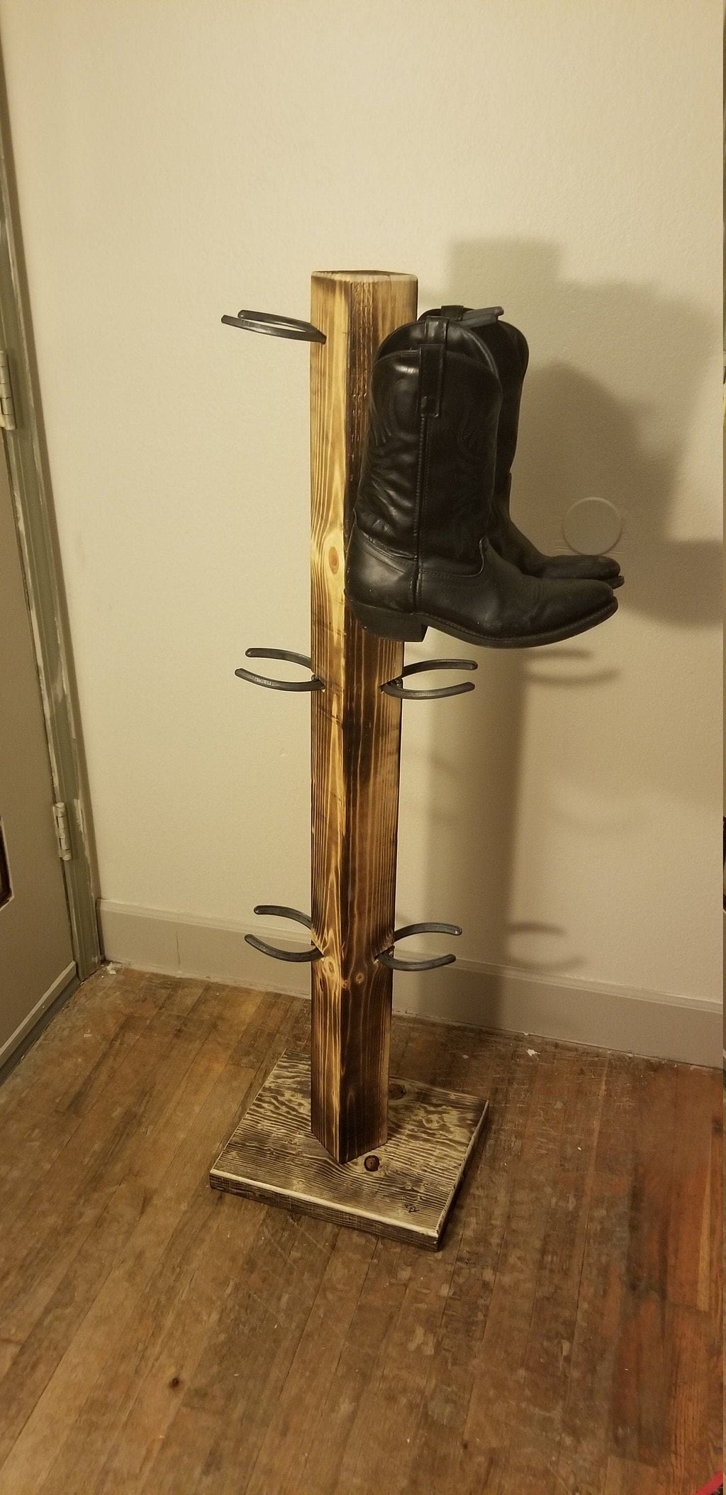 6 Pair Cowboy Boot Tree Rack | Vertical Western Boot Organizer | Rustic Wooden Boot Storage Stand | Mudroom & Entryway Decor | Handcrafted in USA