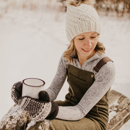 Ivory Peruvian Wool Knit Hat with Faux Fur Pom Pom