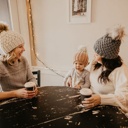 Ivory Peruvian Wool Knit Hat with Faux Fur Pom Pom