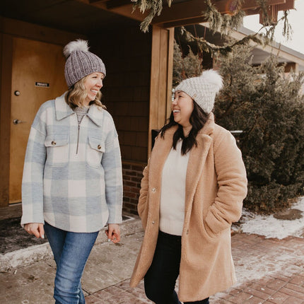 Light Gray Peruvian Wool Knit Hat with Faux Fur Pom Pom