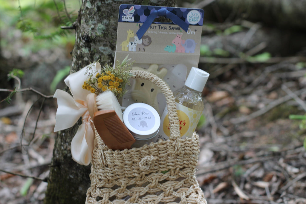 Baby Shower Woven Gift Bag, Welcome Baby, Newborn Baby Gift Set -Customizable-Vermont Gift