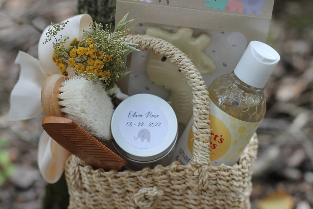 Baby Shower Woven Gift Bag, Welcome Baby, Newborn Baby Gift Set -Customizable-Vermont Gift