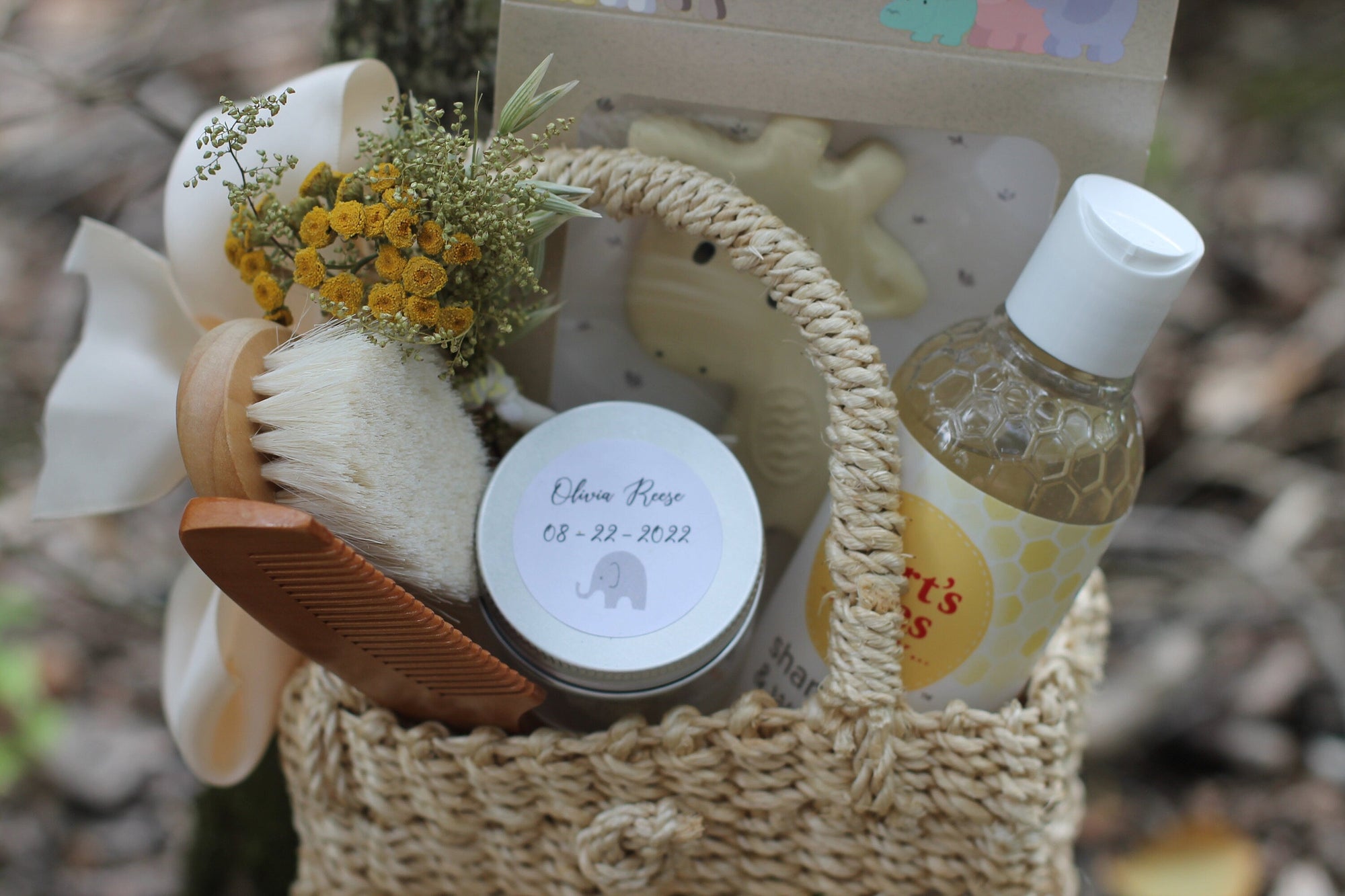 Baby Shower Woven Gift Bag, Welcome Baby, Newborn Baby Gift Set -Customizable-Vermont Gift