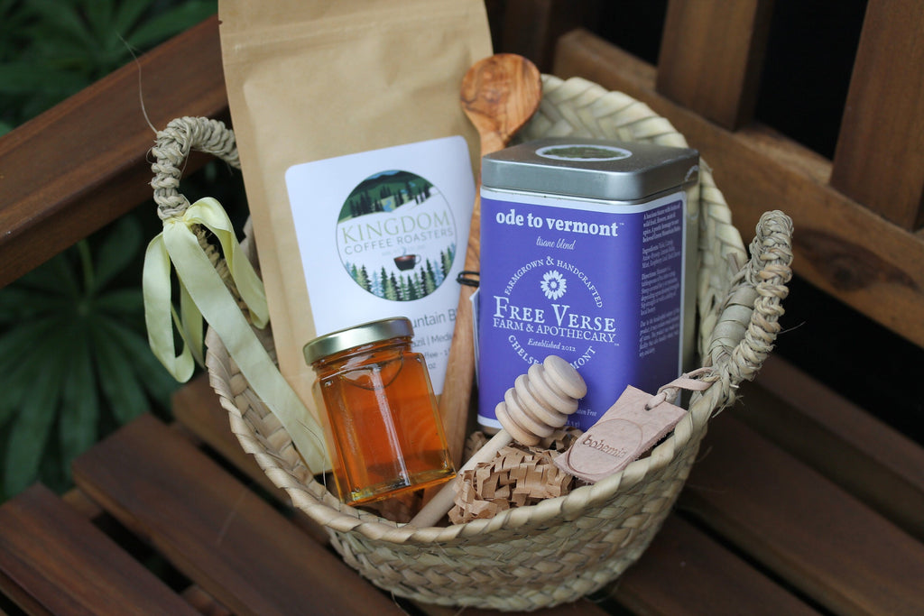 Coffee, Tea and VT, Delicious Set of Delights, Tea, Coffee, Honey, Tea Party, Thank You, Hostess Gift, Vermont Gift. Vermont Tea