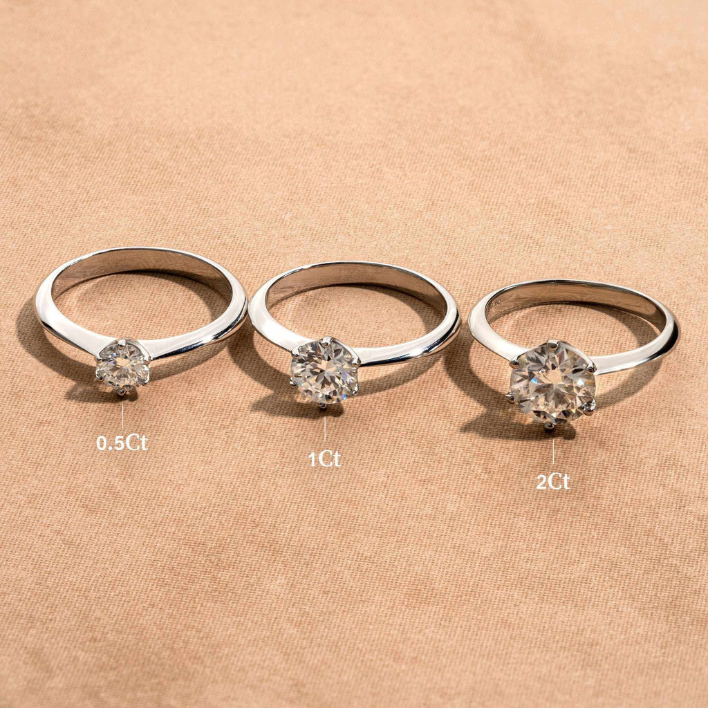 Moissanite 0.5-2 TCW Solitaire Engagement Ring - 925 Sterling Silver