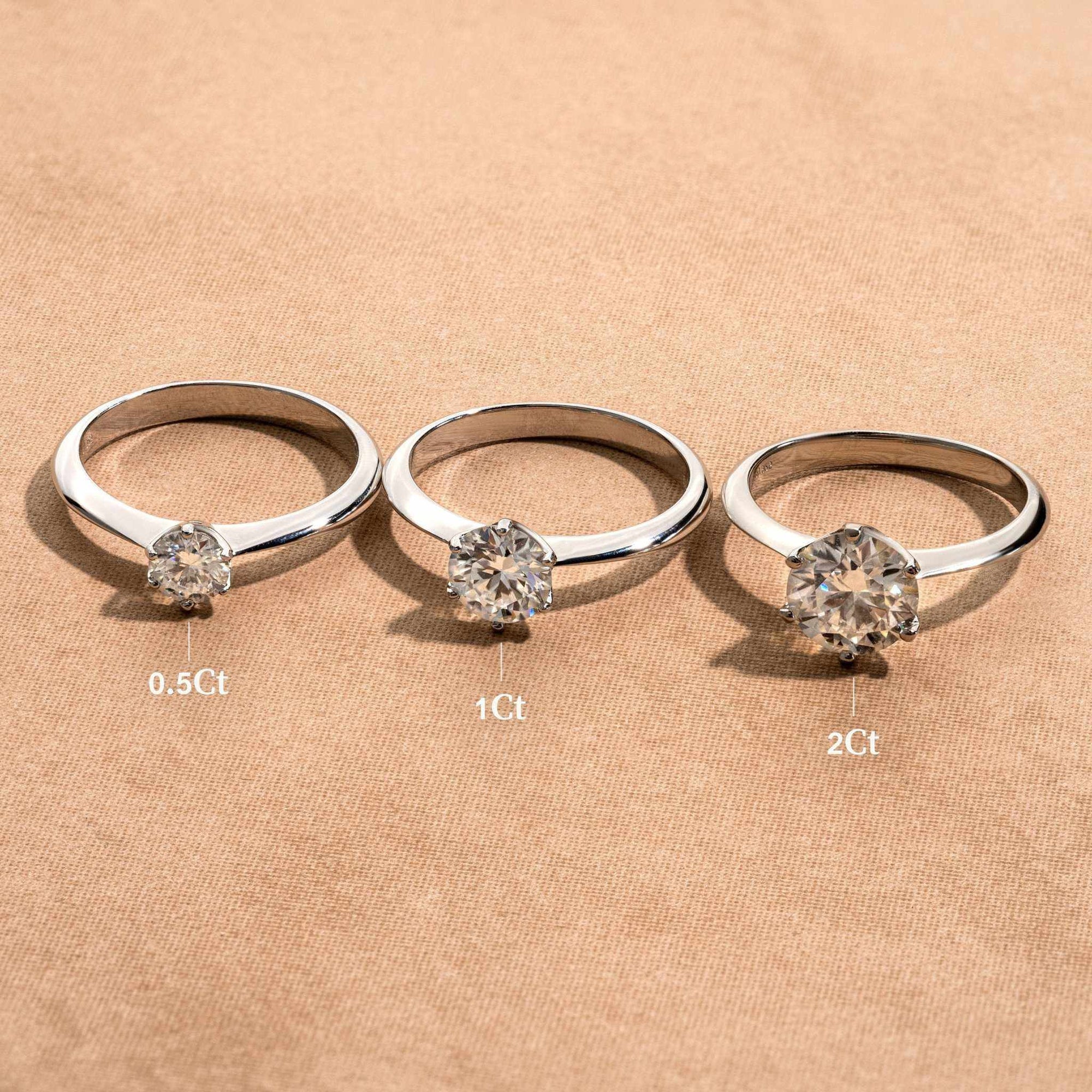 Moissanite 0.5-2 TCW Solitaire Engagement Ring - 925 Sterling Silver