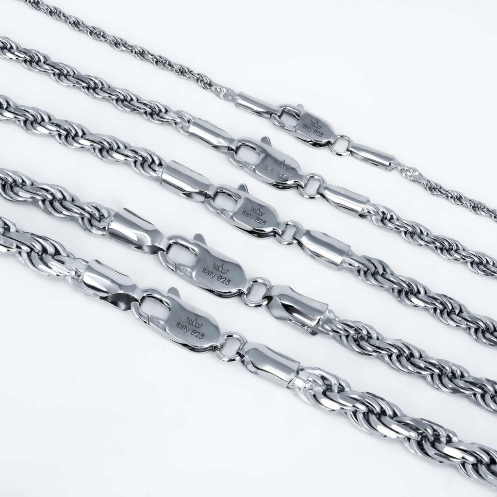 Solid Real 925 Sterling Silver Rope Chains 1.5-4mm 18-30 inches Italy