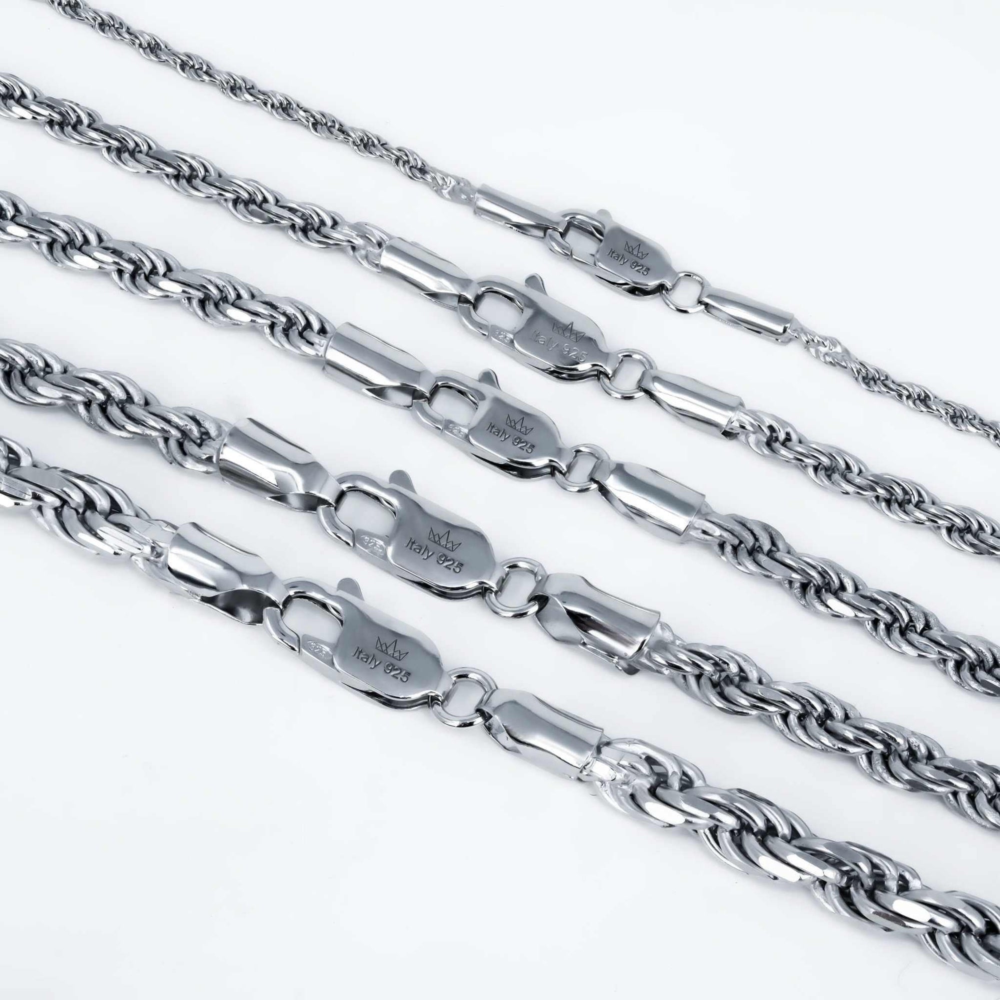 Solid Real 925 Sterling Silver Rope Chains 1.5-4mm 18-30 inches Italy