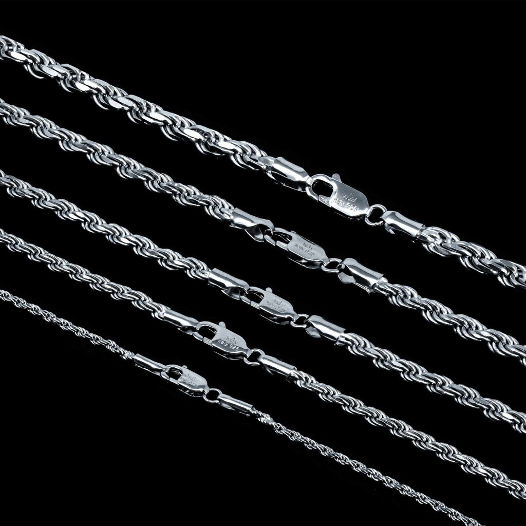 Solid Real 925 Sterling Silver Rope Chains 1.5-4mm 18-30 inches Italy