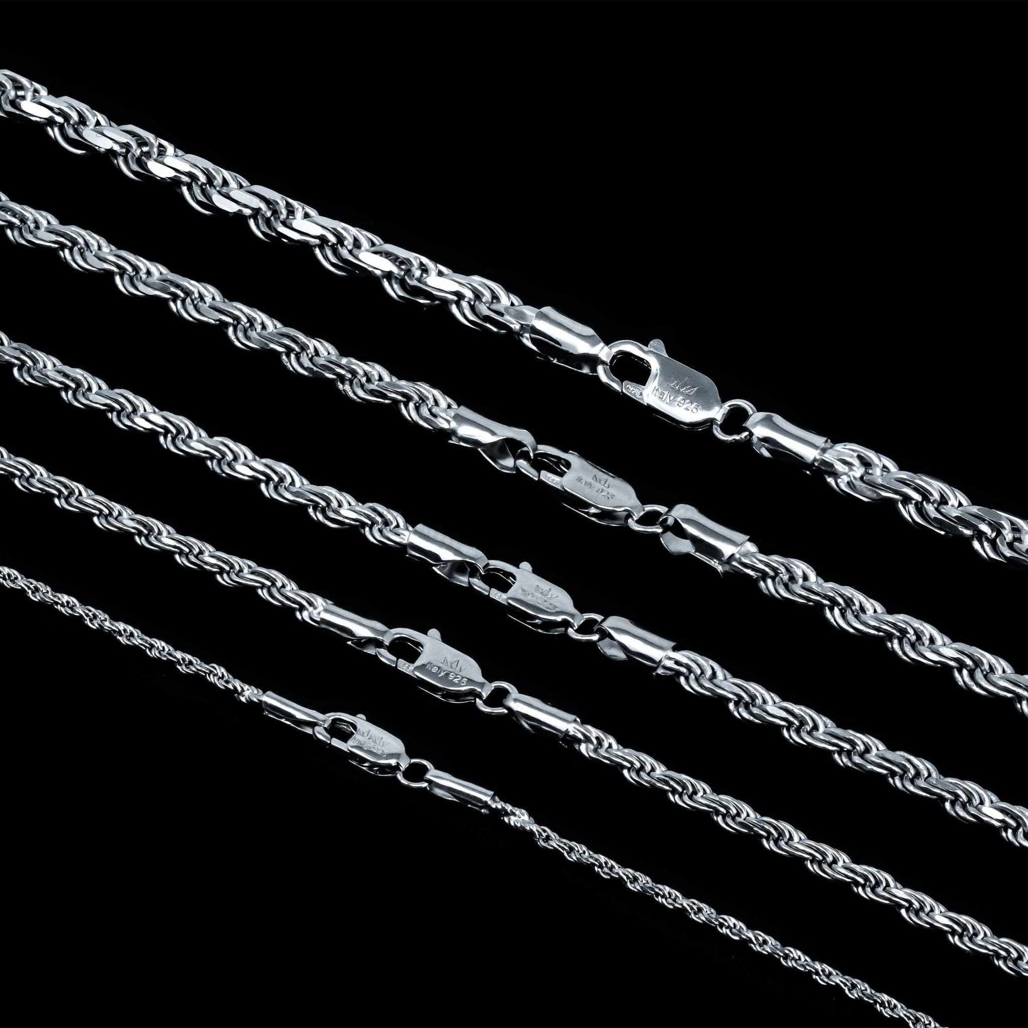 Solid Real 925 Sterling Silver Rope Chains 1.5-4mm 18-30 inches Italy