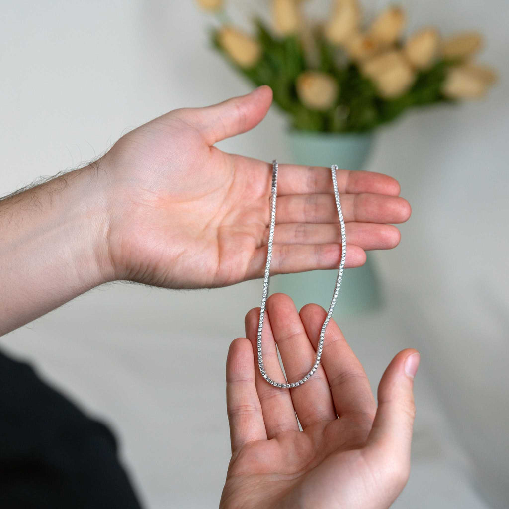 Unisex 2mm Real Moissanite Tennis Chain