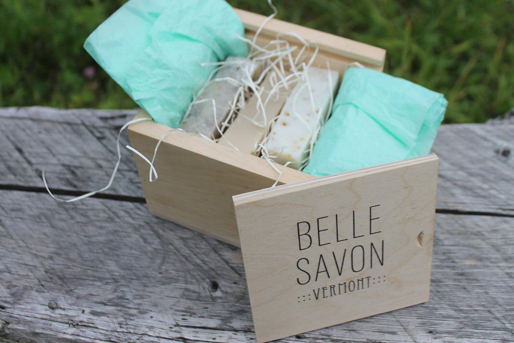 Belle Savon Vermont Artisan Soap Gift Set in VT Wooden Box
