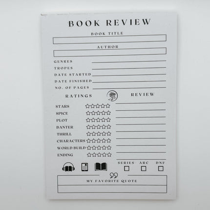 Book Review Notepad, 50 Book review Pages, Perfect for Book Lovers