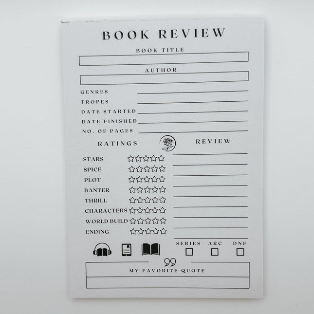 Book Review Notepad, 50 Book review Pages, Perfect for Book Lovers