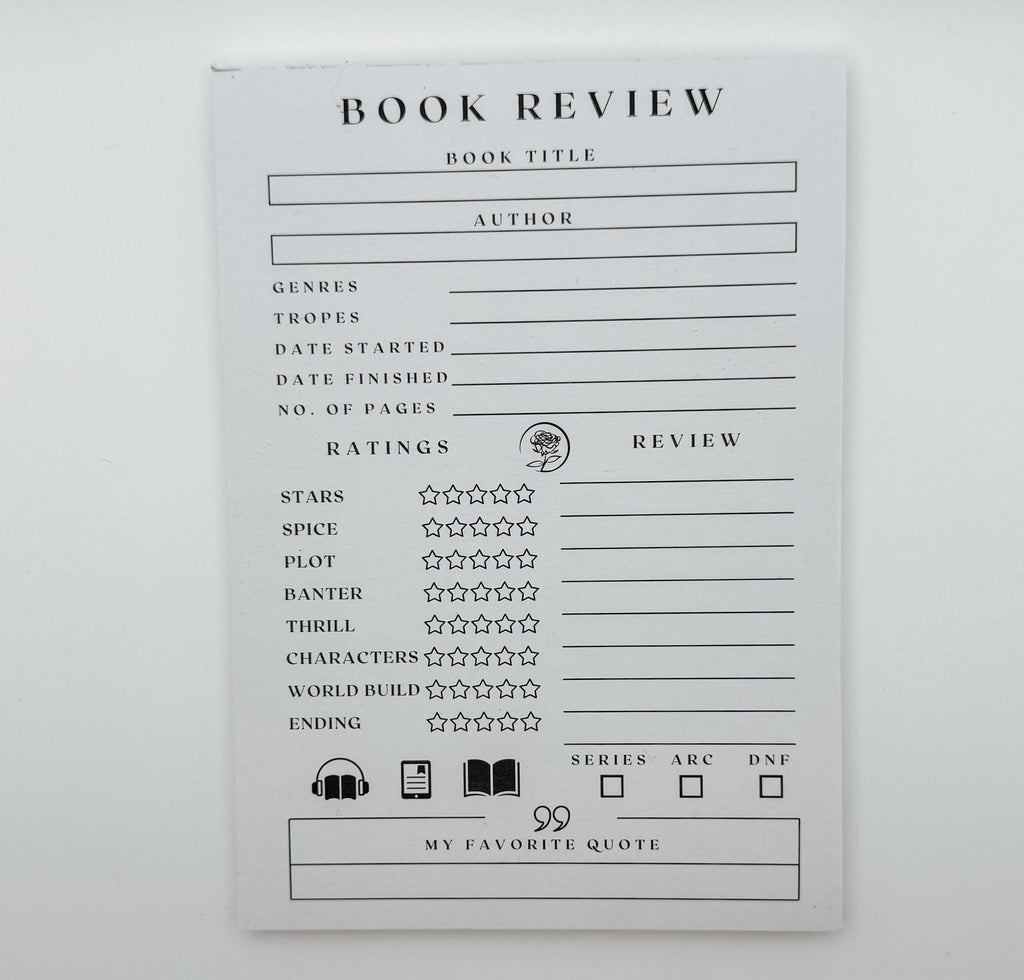 Book Review Notepad, 50 Book review Pages, Perfect for Book Lovers