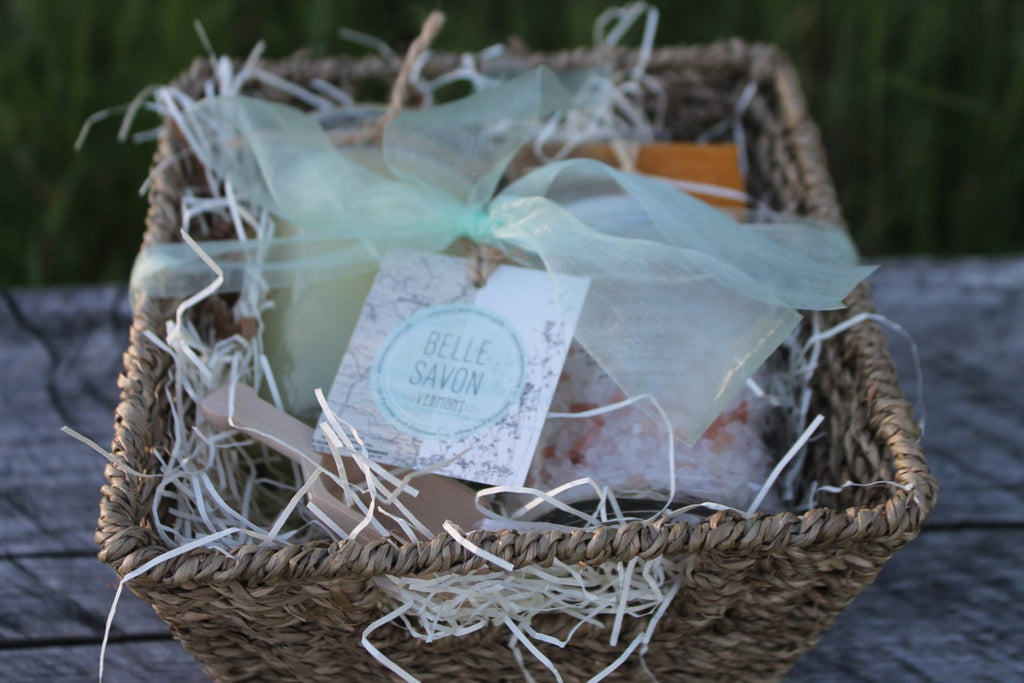 Seagrass Basket Deluxe Gift Set-Spa Set-Bridesmaid Gift-Maid of Honor-Mother of the Bride Gift -Belle Savon Vermont