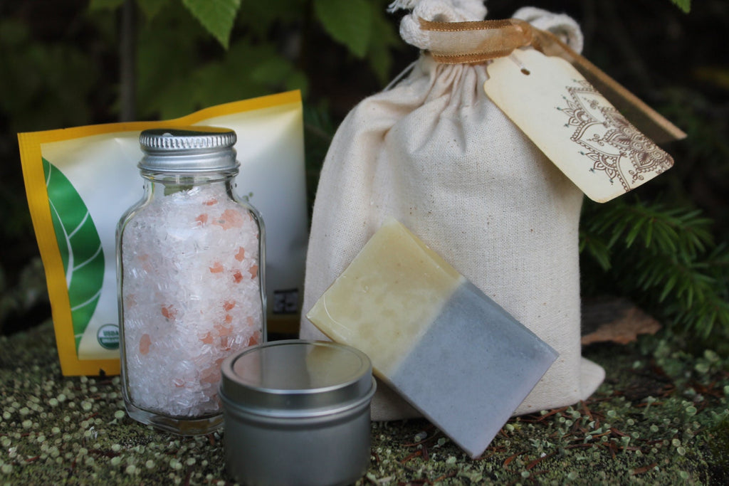 Winter Care Gift Set-Winter Frost Soap-Eucalyptus Candle-Winter Frost Bath Soak-Tea-Belle Savon Vermont