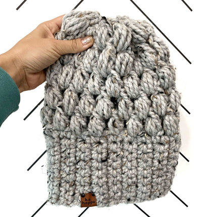 Crochet Slouch Hat | Marble Grey Slouchy Beanie