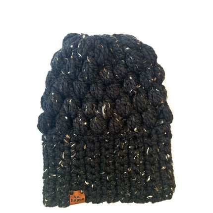 Crochet Slouch Hat | Black Speckle Slouchy Beanie