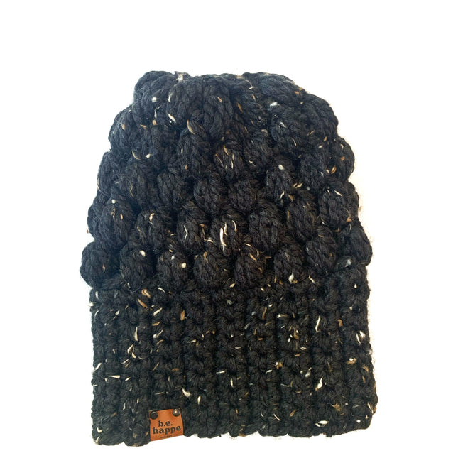 Crochet Slouch Hat | Black Speckle Slouchy Beanie