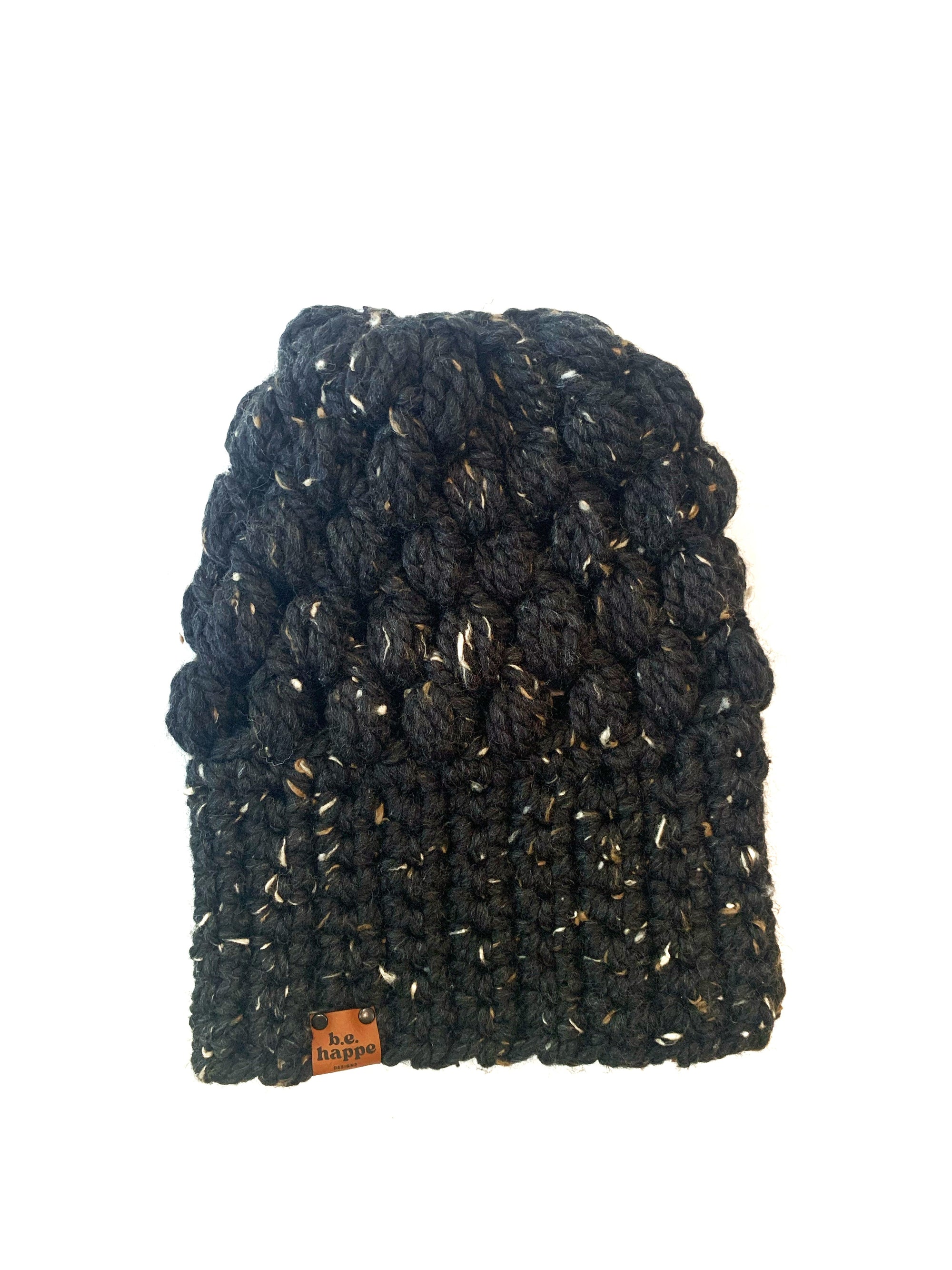 Crochet Slouch Hat | Black Speckle Slouchy Beanie