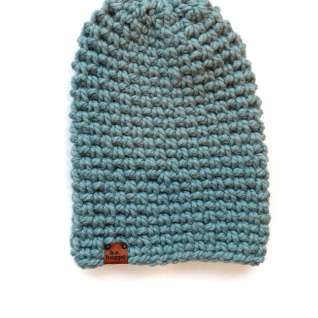 Crochet Simple Slouch Hat | Succulent Blue Beanie