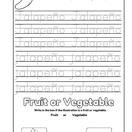 Fruit or Vegetable? Trace, Spell, and Color Various Fruits and Vegetables Activity Coloring Book
