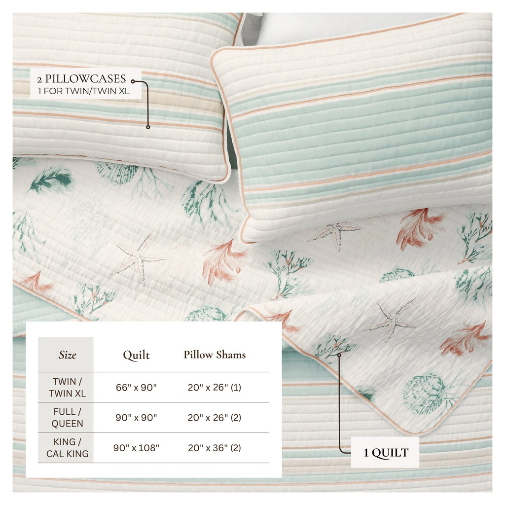 Coastal Printed Cotton Quilt Set - St. Augustine Collection