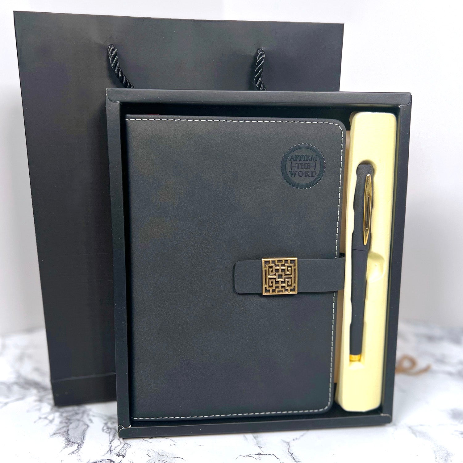 Lined Journal & Pen Gift Set— Black (FREE Engraving)