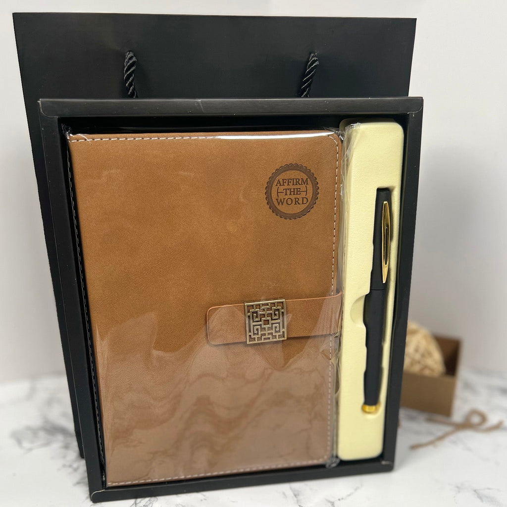Lined Journal & Pen Gift Set— Brown (FREE Engraving)