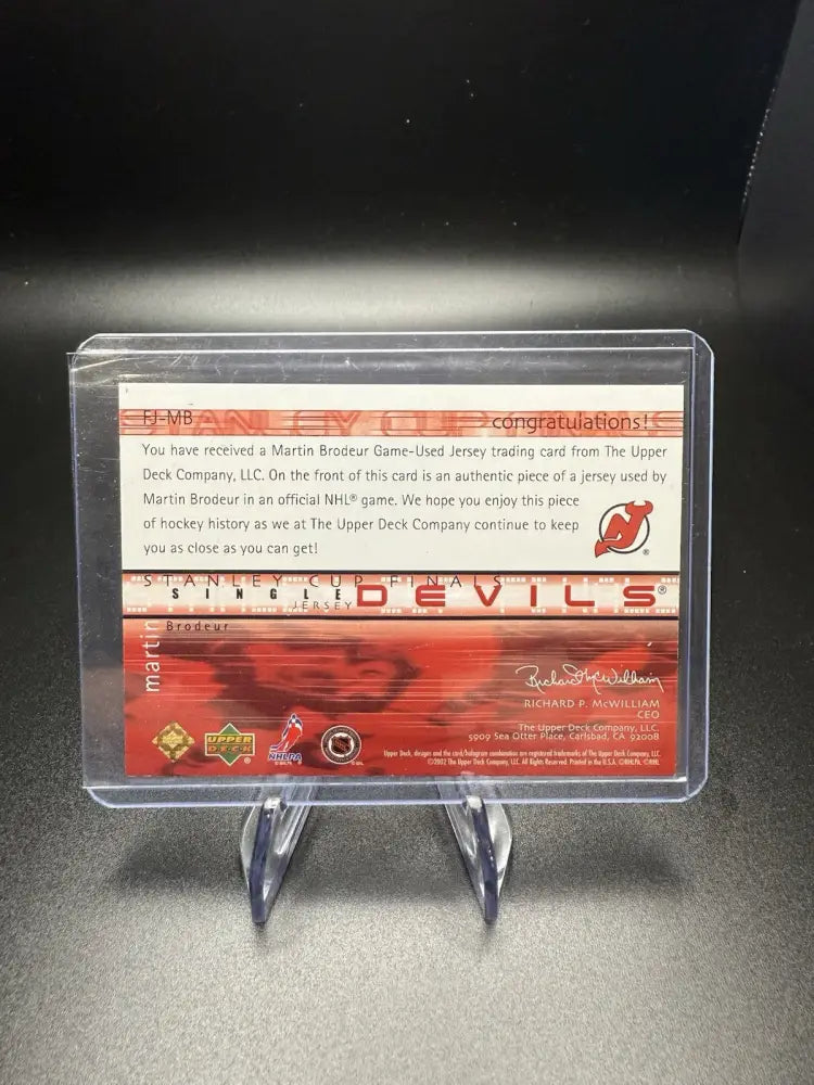 Martin Brodeur 2002 Upper Deck Stanley Cup Finals Game-Used Jersey Card Devils