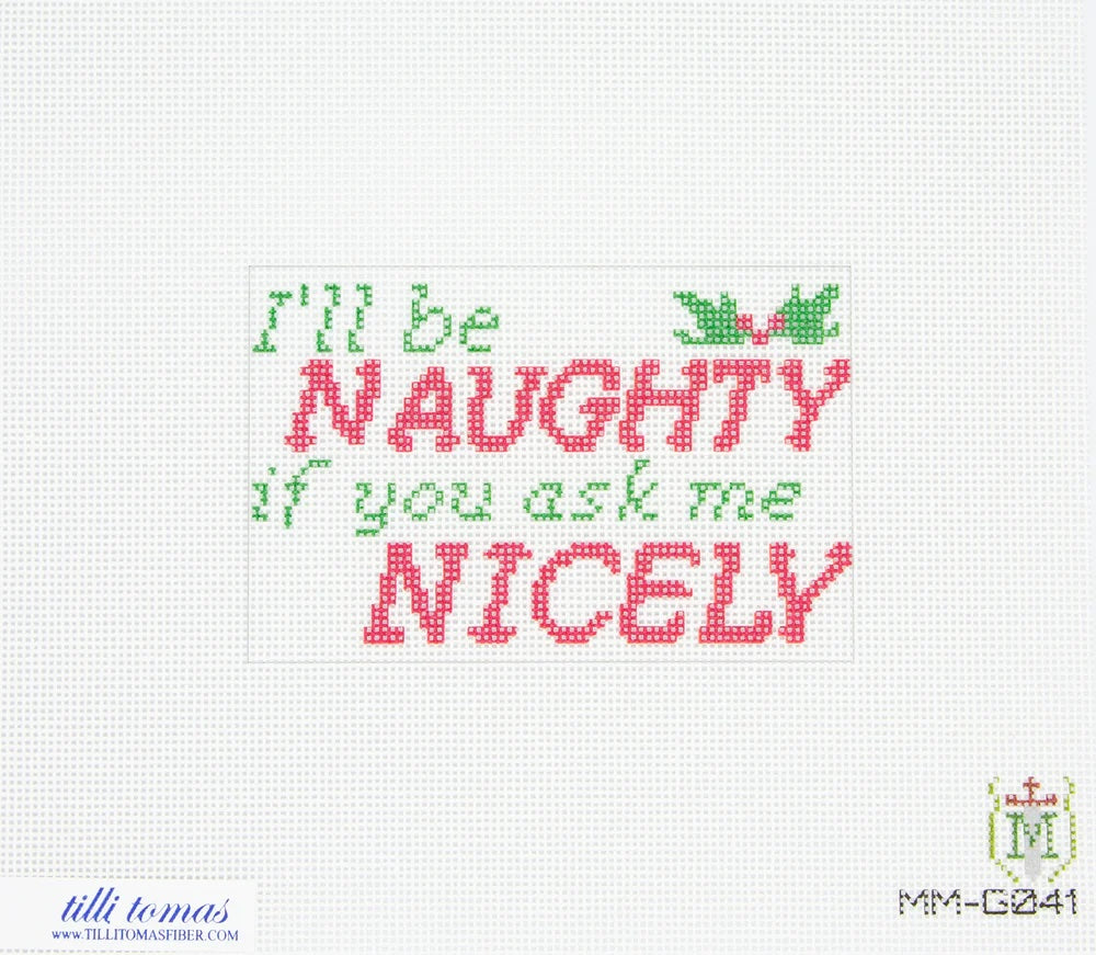 “Naughty” Needlepoint Canvas – 4"x3.5", 18 Mesh by Misty Morrow