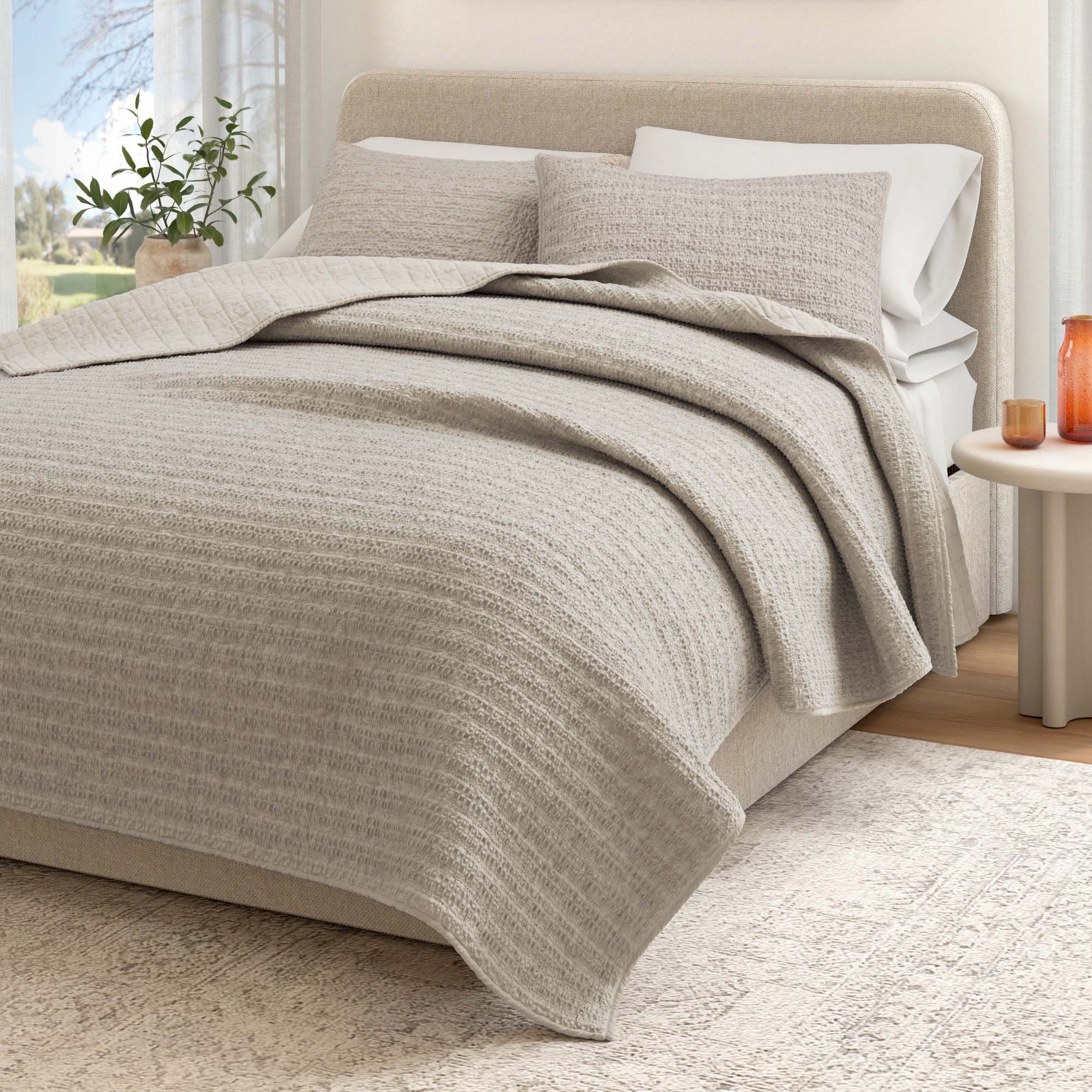 100% Cotton Honeycomb Waffle Garment Washed Quilt Set - Genevieve Collection