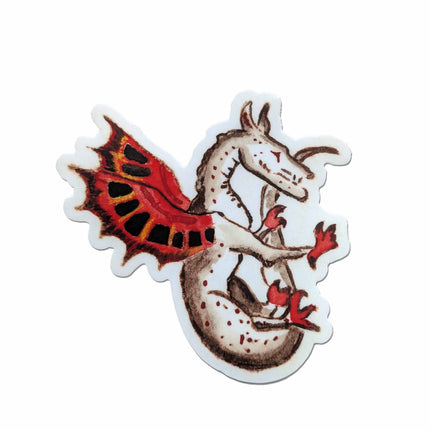 Mythic Crimson Wing Dragon  - Ethereal Creature Vinyl Sticker | Fantasy Art Decal