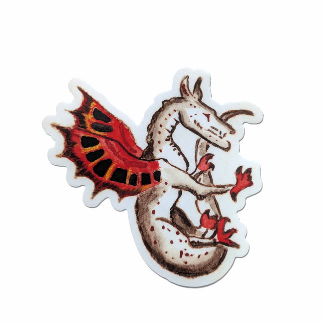 Mythic Crimson Wing Dragon  - Ethereal Creature Vinyl Sticker | Fantasy Art Decal