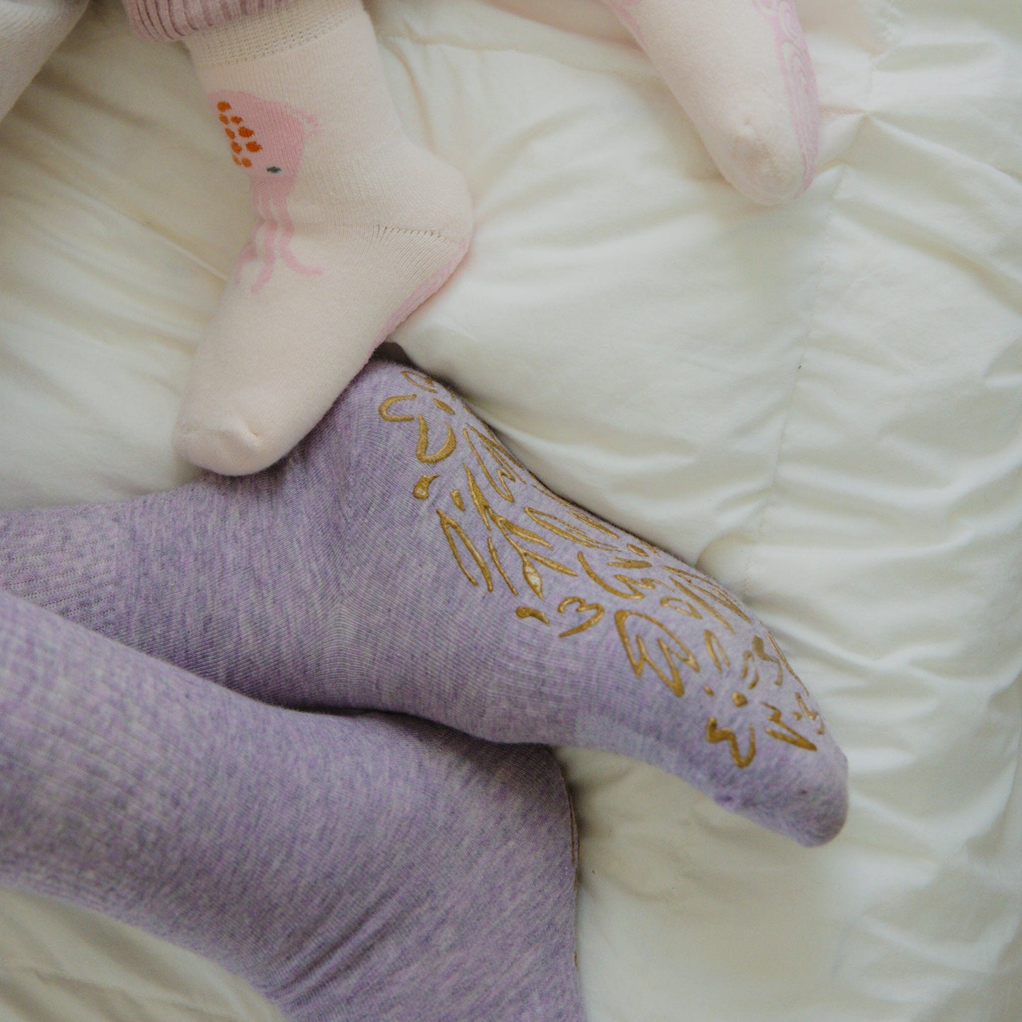Little Yoga Socks Serene Socks- Adult Organic Cotton Non-Slip Socks- 4 Seasons- Lavender- 2 Pairs