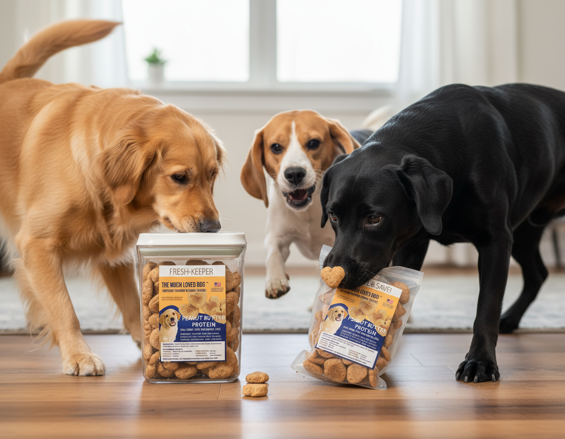 Much Loved Dog Peanut Butter Training Reward Treats - ECO Set (Filled Fresh Keeper +1 Refill)