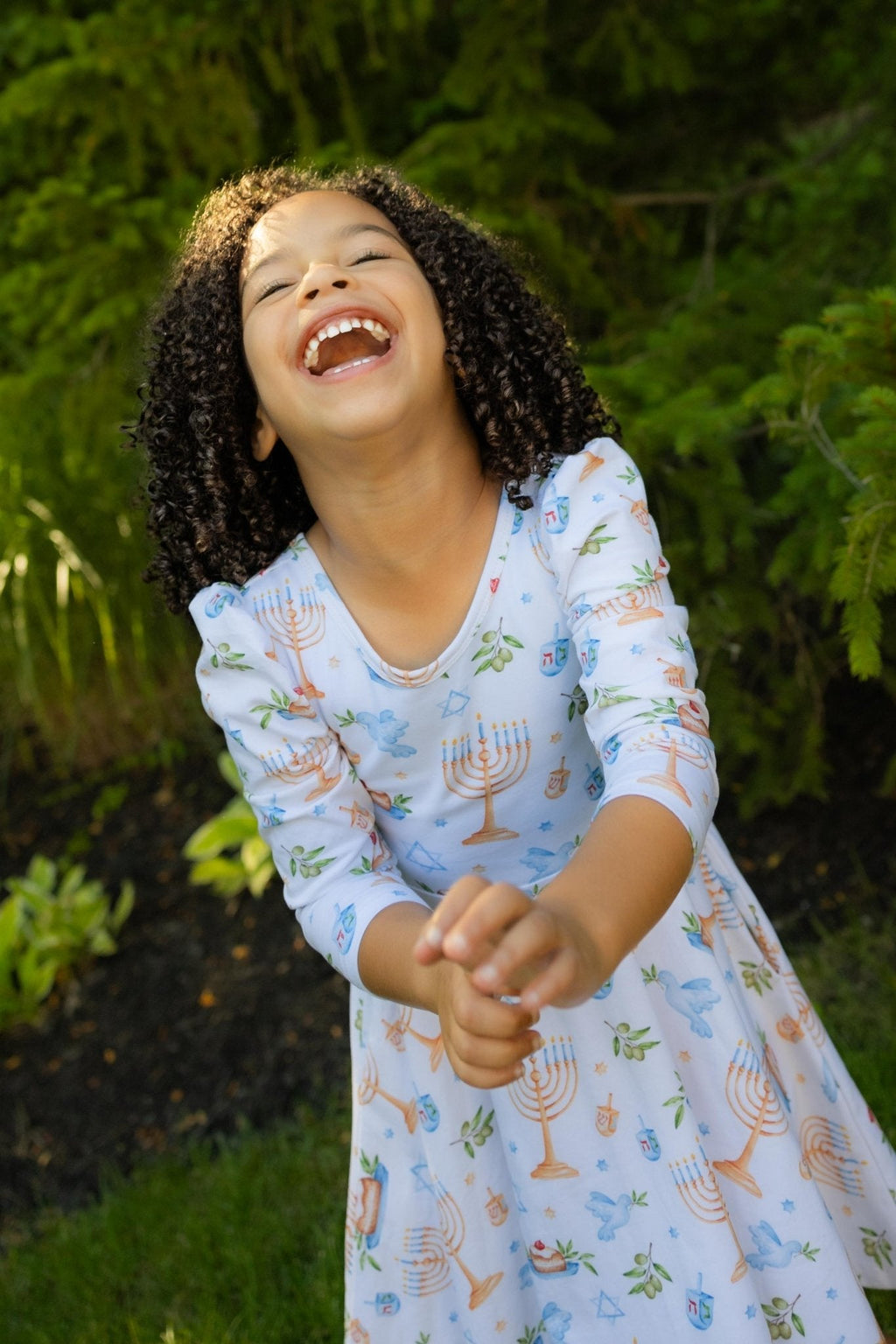 Organic Cotton Happy Hanukkah 3/4 Sleeve Twirl Dress