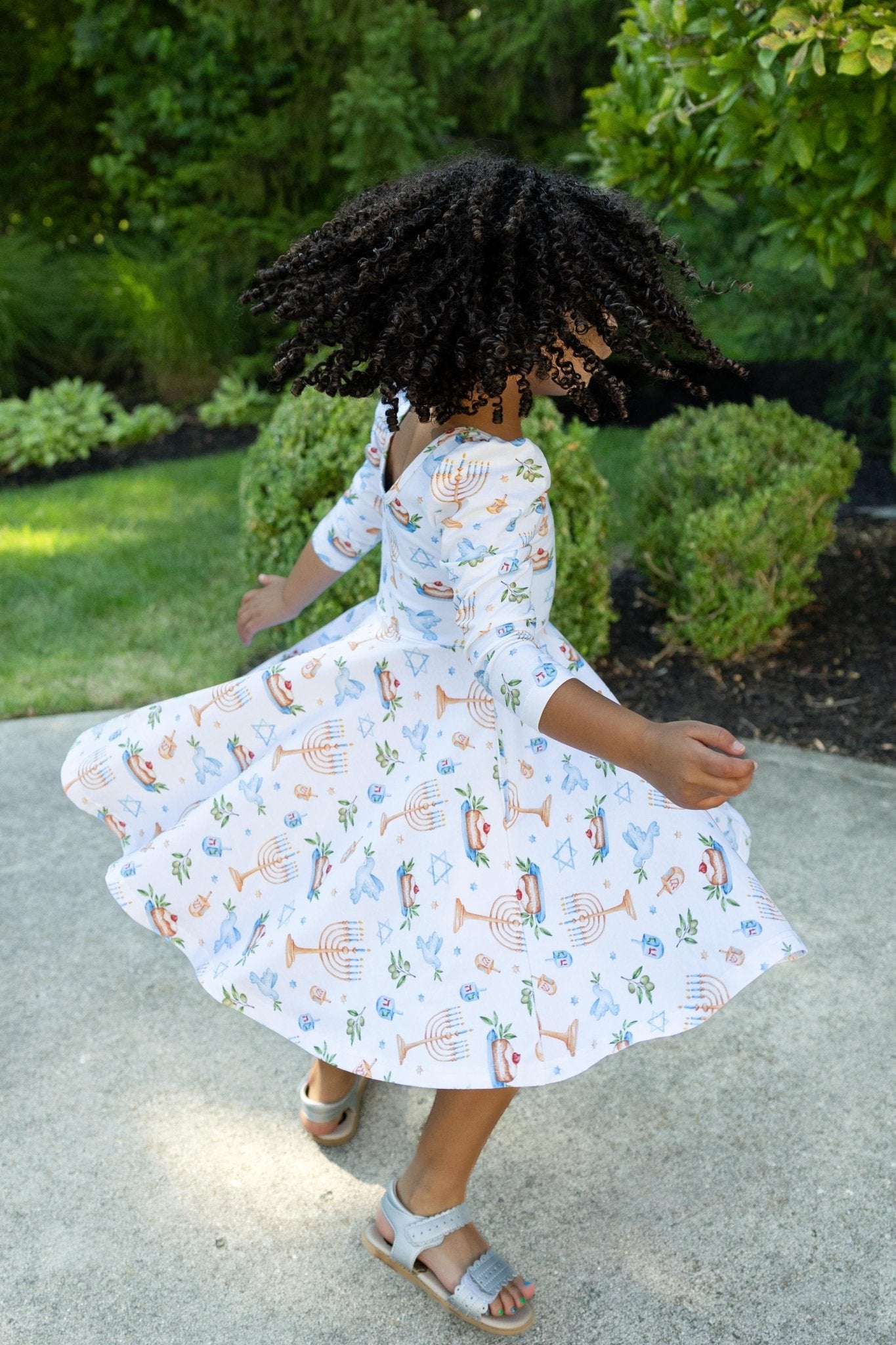Organic Cotton Happy Hanukkah 3/4 Sleeve Twirl Dress