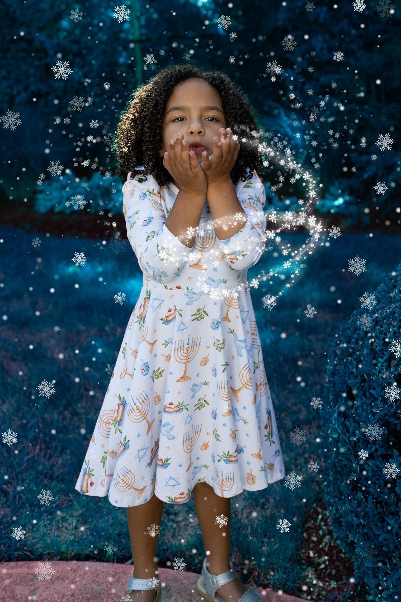 Organic Cotton Happy Hanukkah 3/4 Sleeve Twirl Dress