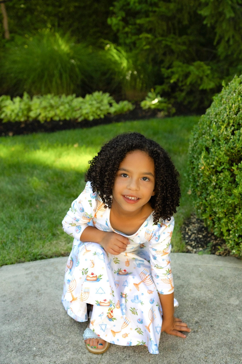 Organic Cotton Happy Hanukkah 3/4 Sleeve Twirl Dress