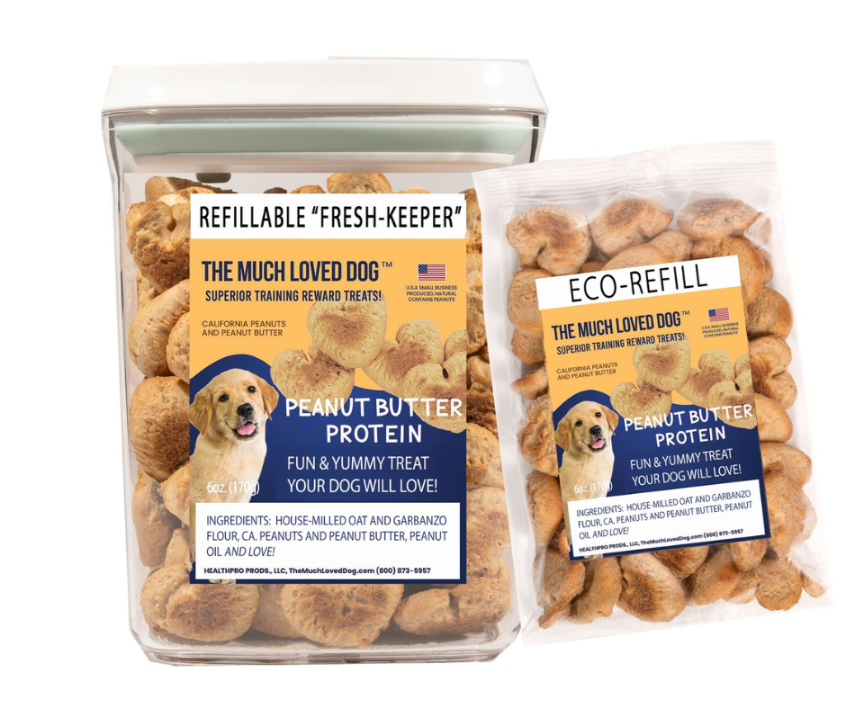 Much Loved Dog Peanut Butter Training Reward Treats - ECO Set (Filled Fresh Keeper +1 Refill)