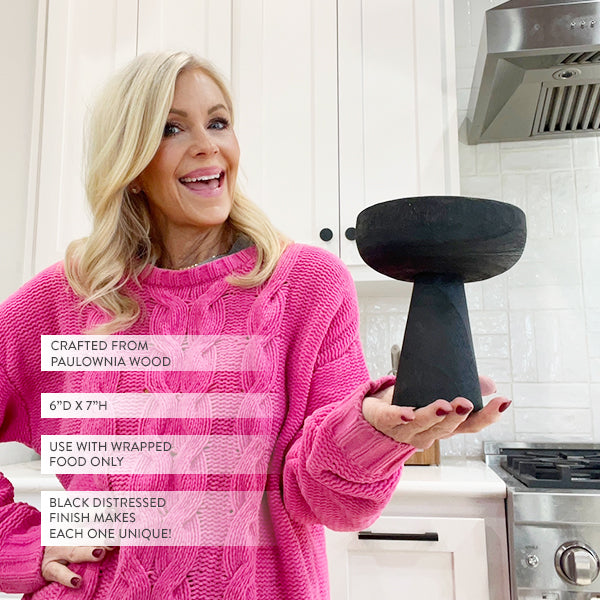 Modern Black Elevated Paulownia Wood Bowl Riser